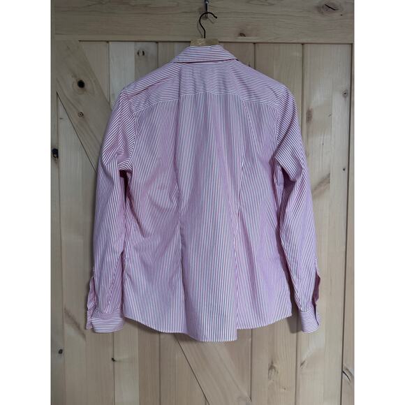 Land's End | No Iron Pintuck Oxford Red White Striped Dress Shirt | Size 14 - Picture 6 of 8